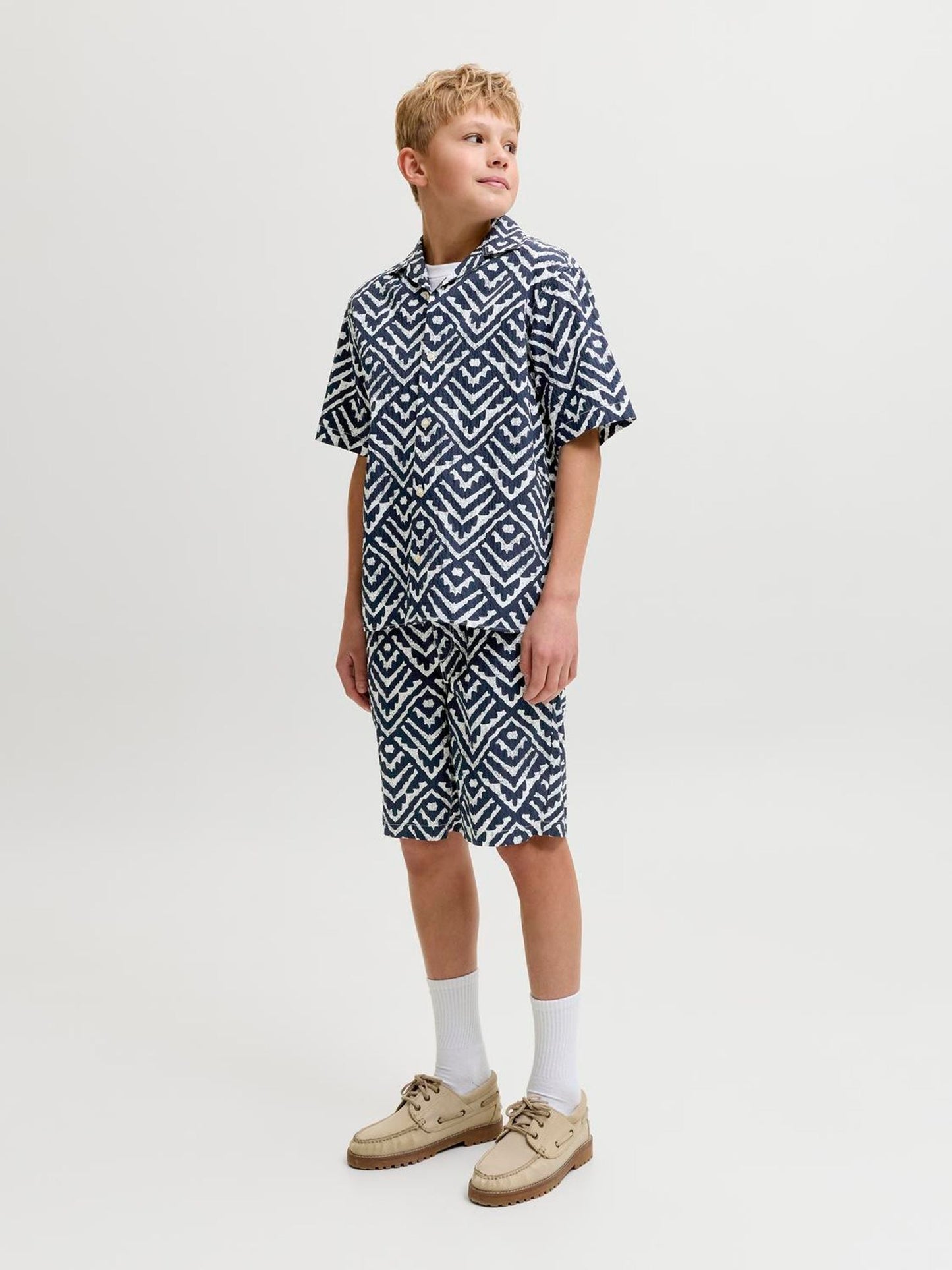 Dsiney Kidz - JACK & JONES JUNIOR Blue Seersucker Resort Collar Short Sleeve Shirt image 2