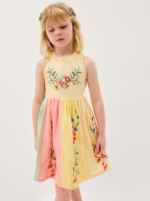 Dsiney Kidz - Monsoon Yellow Camellia Floral Embroidered Cross Back Dress image 1