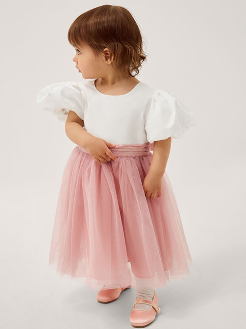 Dsiney Kidz - Monsoon Pink Baby Puff Sleeve Sateen Tulle Party Dress image 1