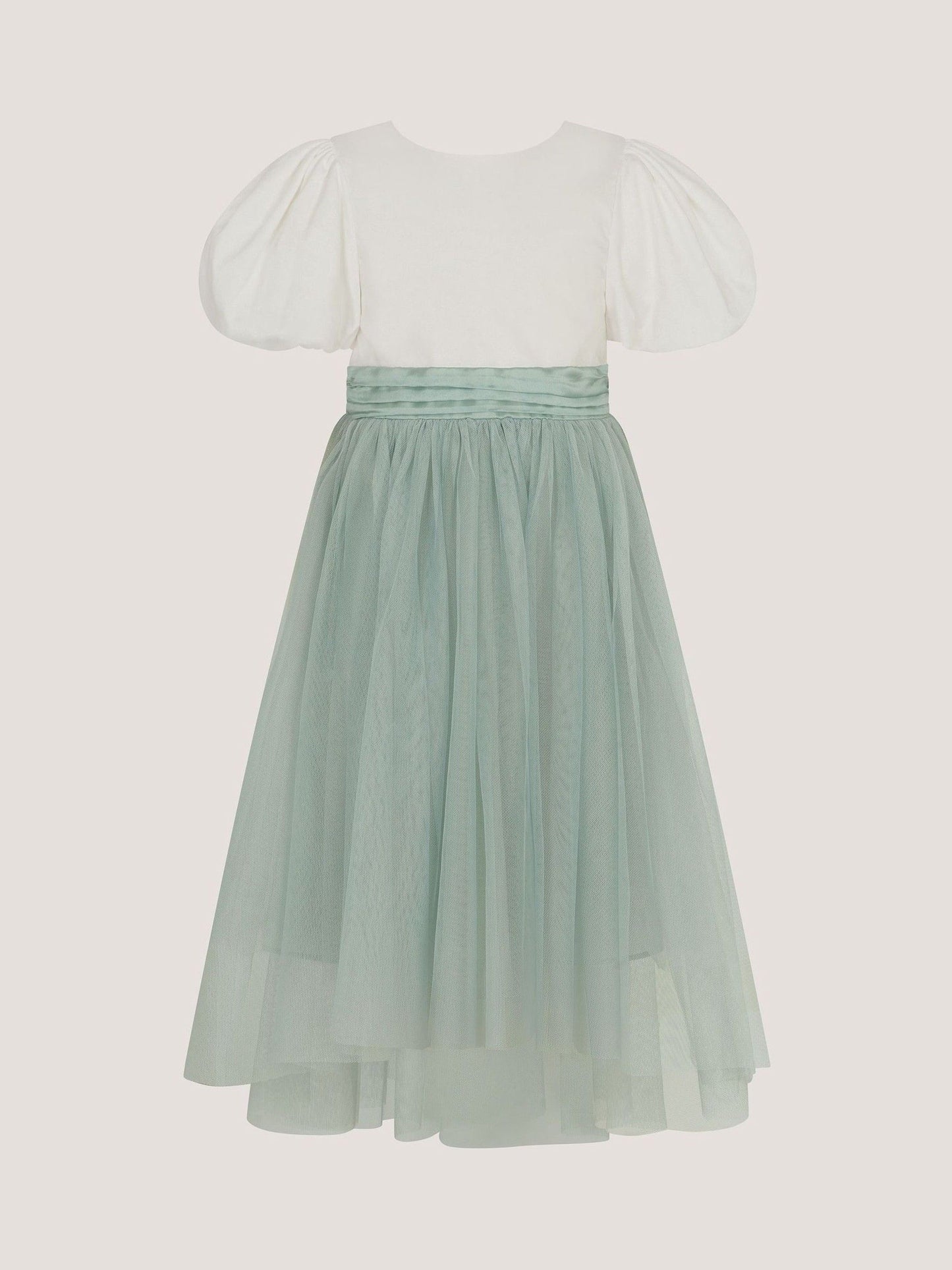 Monsoon Sage Green Puff Sleeve Satin Tulle Dress image 3