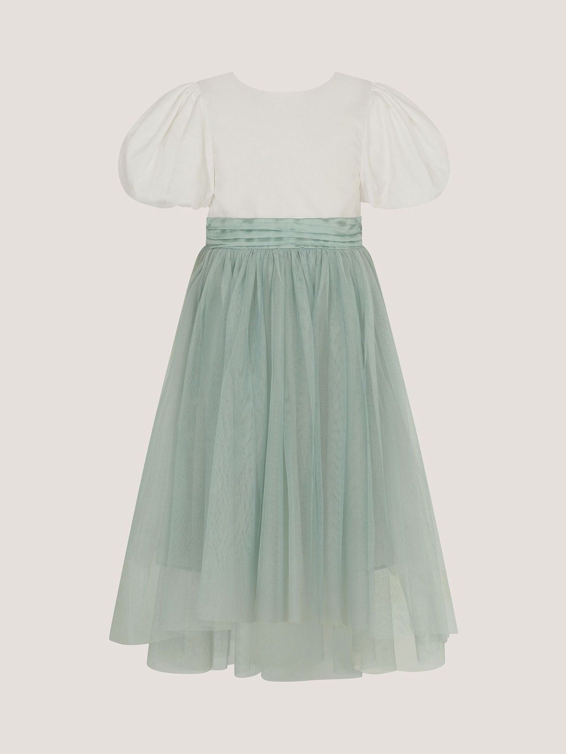 Monsoon Sage Green Puff Sleeve Satin Tulle Dress image 3