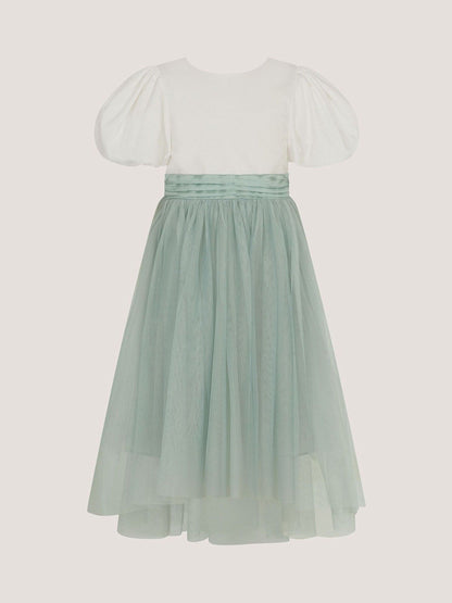 Monsoon Sage Green Puff Sleeve Satin Tulle Dress image 3