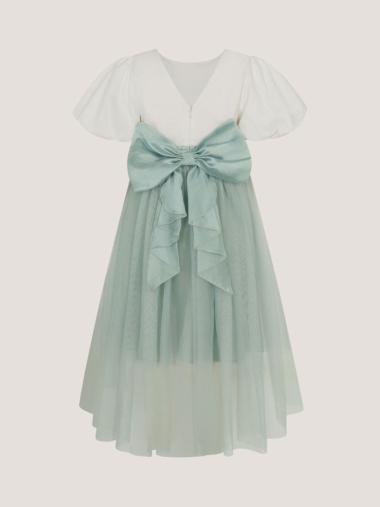 Monsoon Sage Green Puff Sleeve Satin Tulle Dress image 4