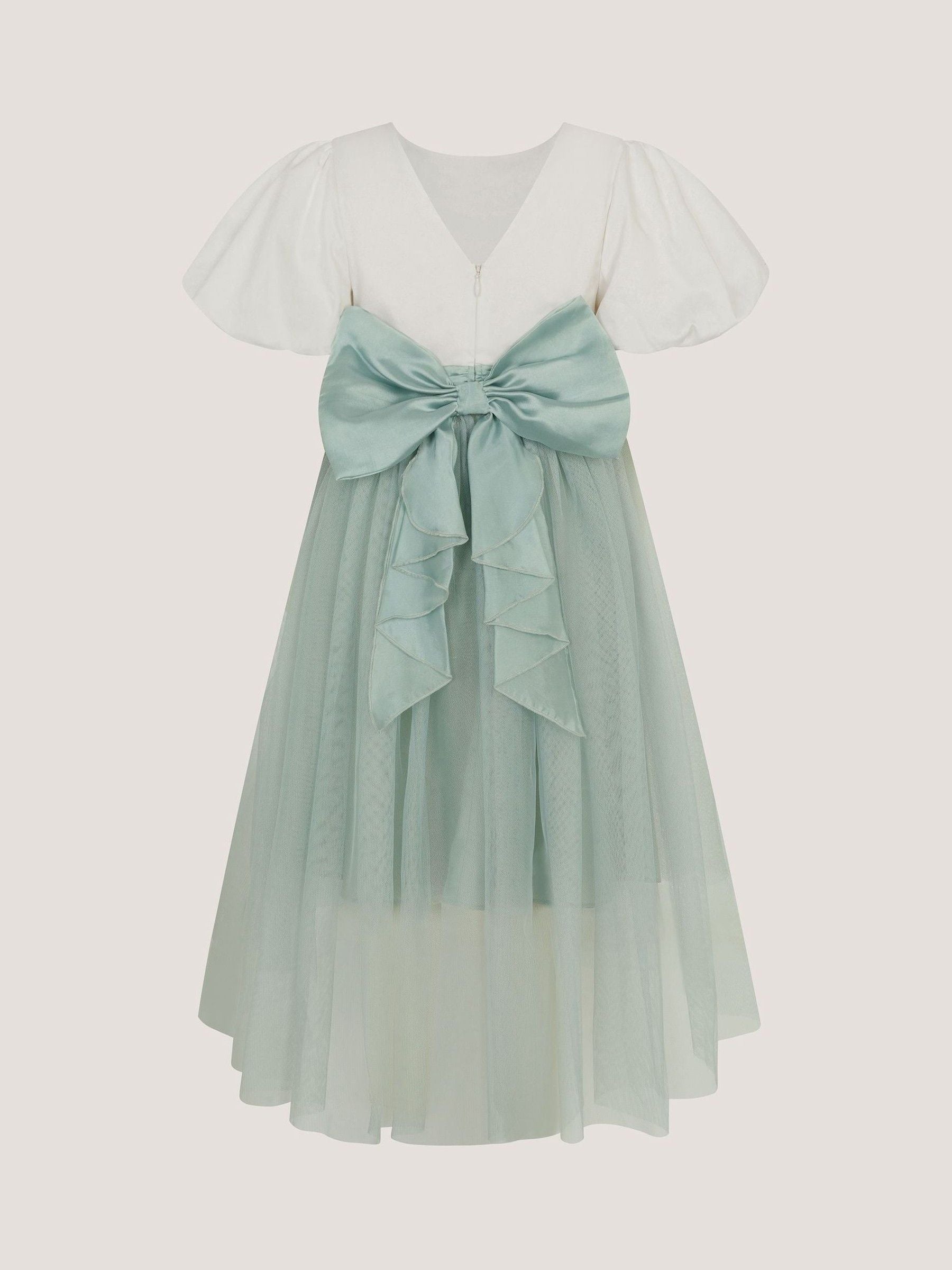 Monsoon Sage Green Puff Sleeve Satin Tulle Dress image 4