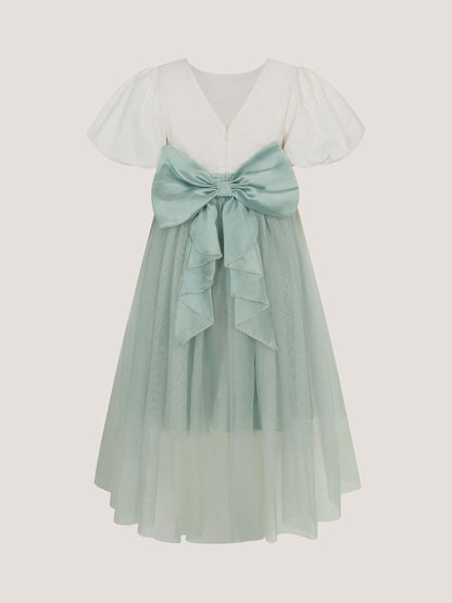 Monsoon Sage Green Puff Sleeve Satin Tulle Dress image 4
