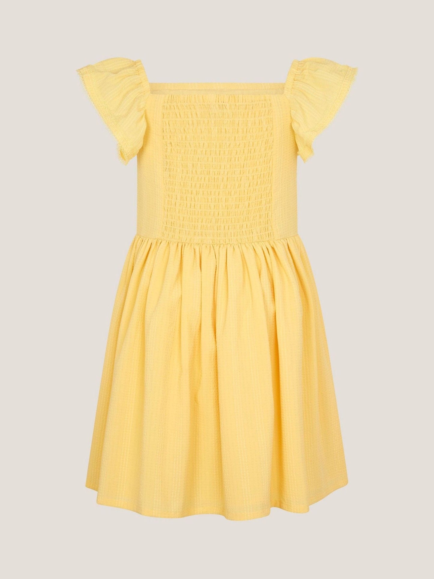 Monsoon Yellow Stripe Shirred Lace Trim Dress image 1
