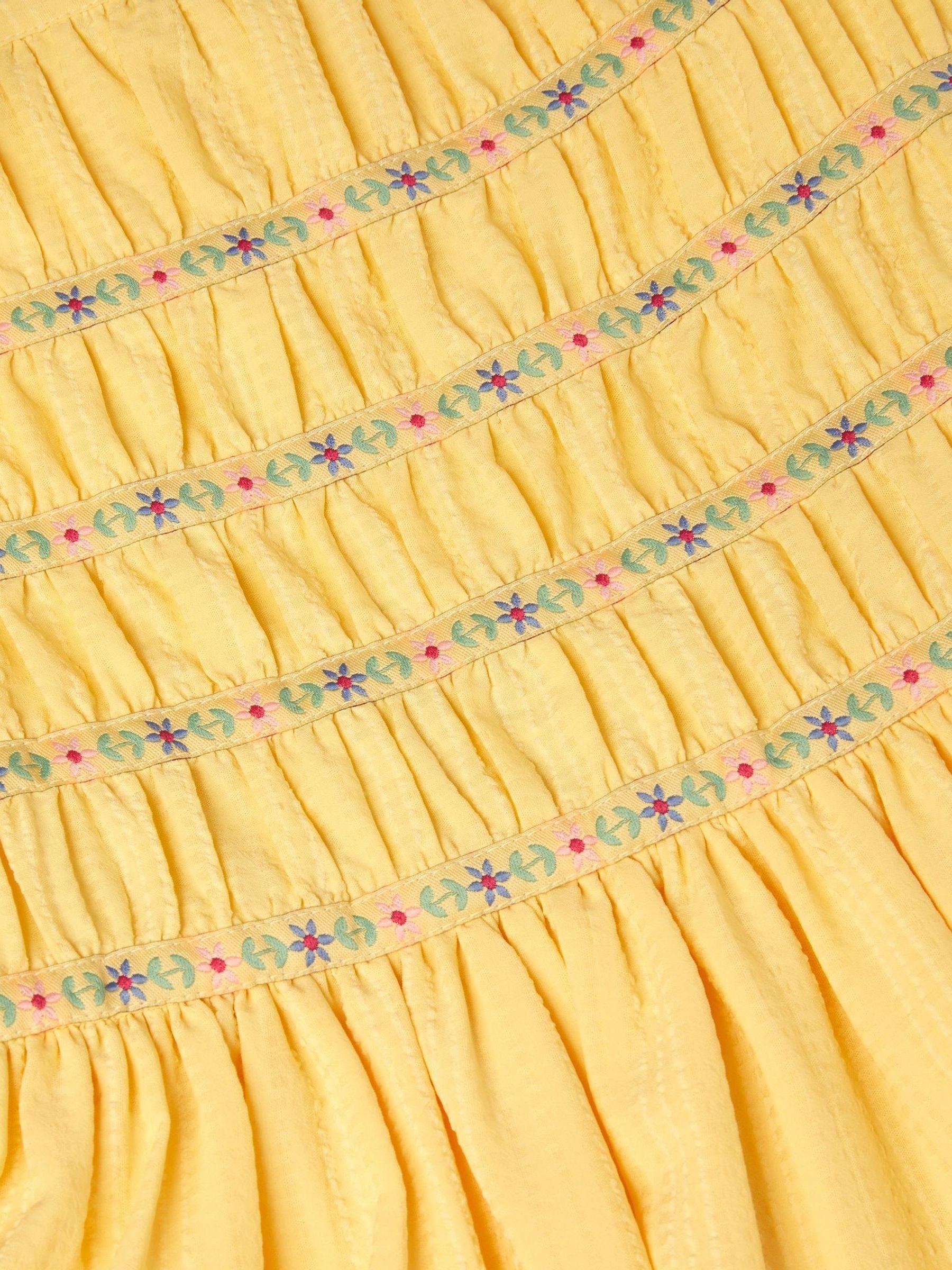 Monsoon Yellow Stripe Shirred Lace Trim Dress image 2