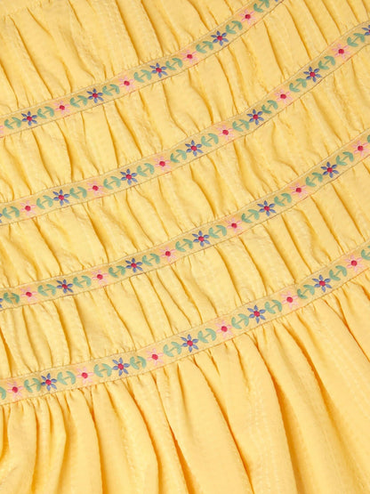 Monsoon Yellow Stripe Shirred Lace Trim Dress image 2