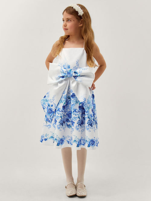 Monsoon Blue Rose Print Bow Party Dress image 1