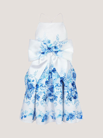 Monsoon Blue Rose Print Bow Party Dress image 2