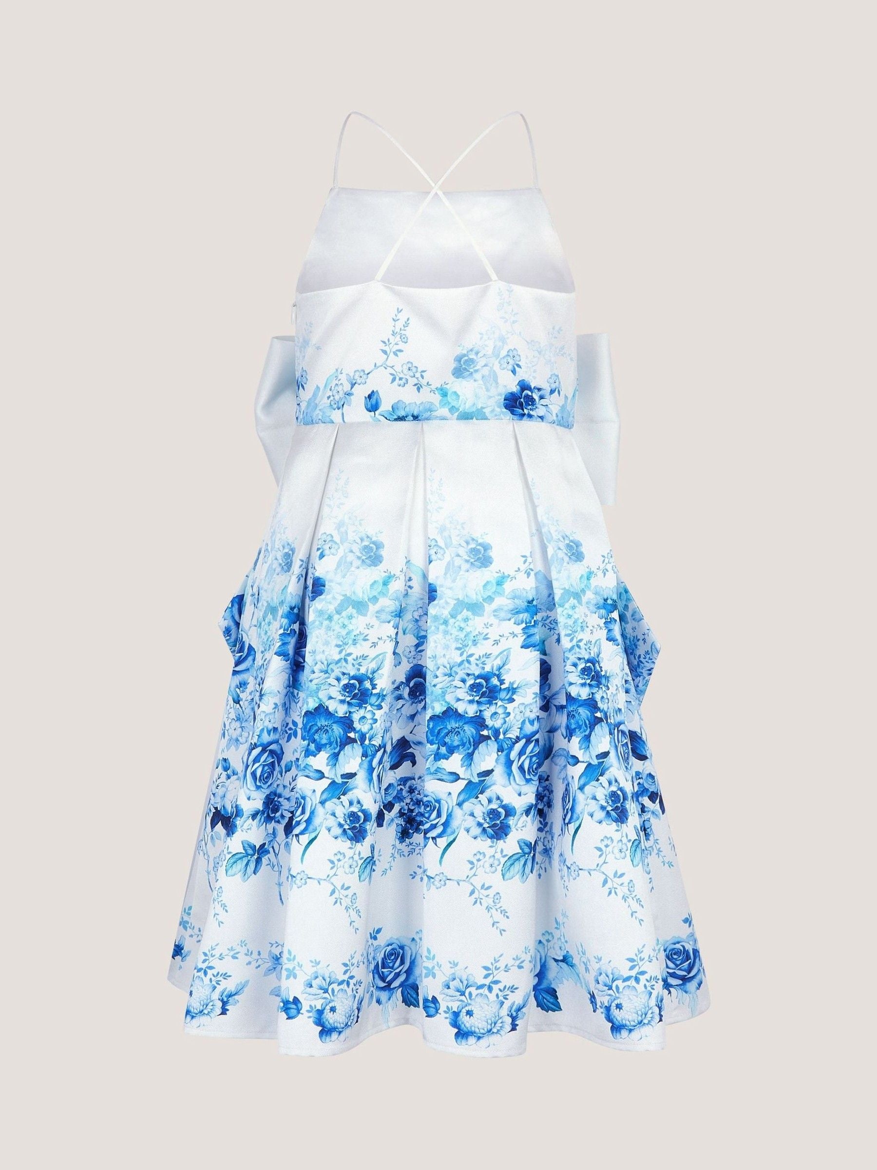 Monsoon Blue Rose Print Bow Party Dress image 3