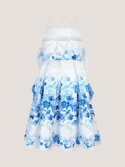 Monsoon Blue Rose Print Bow Party Dress image 3