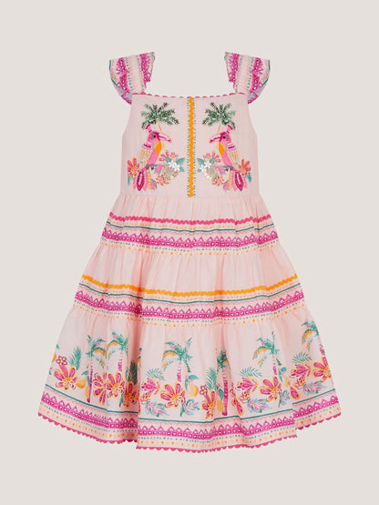 Monsoon Pink Baby Tina Tropical Toucan Tier Dress image 1
