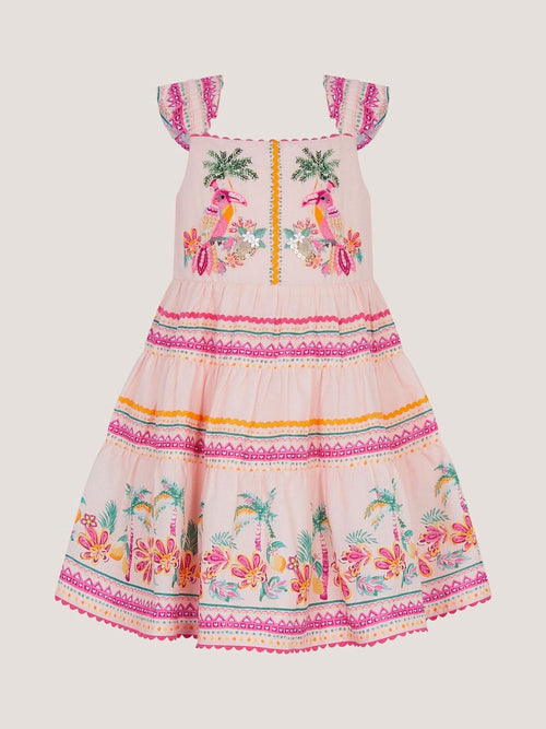 Dsiney Kidz - Monsoon Pink Baby Tina Tropical Toucan Tier Dress image 1