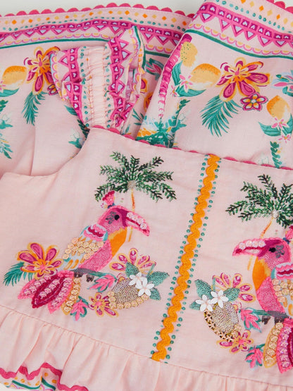 Monsoon Pink Baby Tina Tropical Toucan Tier Dress image 3