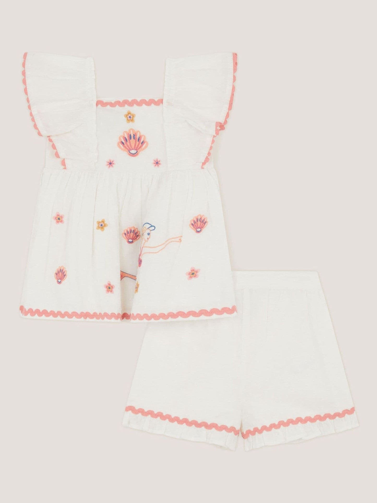 Monsoon Cream Baby Mermaid Embroidered Top & Shorts image 2