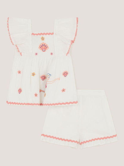 Monsoon Cream Baby Mermaid Embroidered Top & Shorts image 2