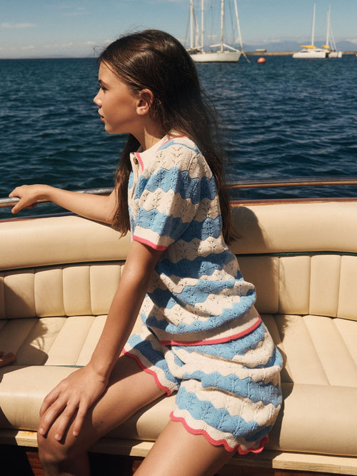 Boden Blue Pointelle Knitted Shorts image 1