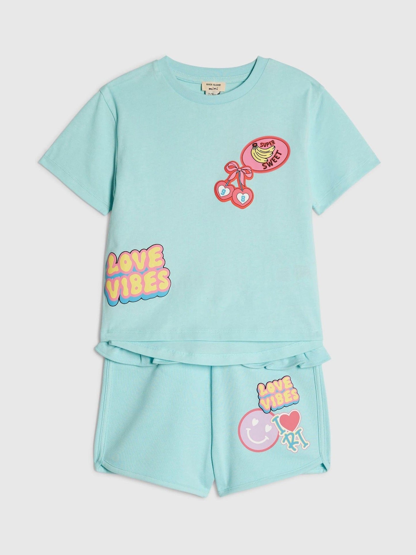 River Island Blue Iconic Vibes T-Shirt & Shorts Set image 3