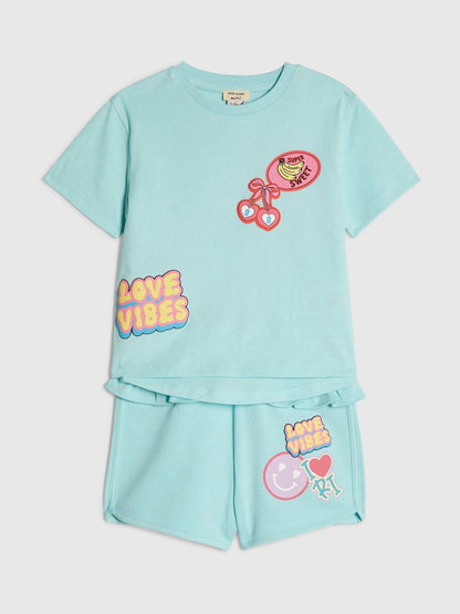 River Island Blue Iconic Vibes T-Shirt & Shorts Set image 3