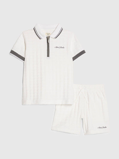 River Island White Slim Fit Polo Shirt & Shorts Set image 1
