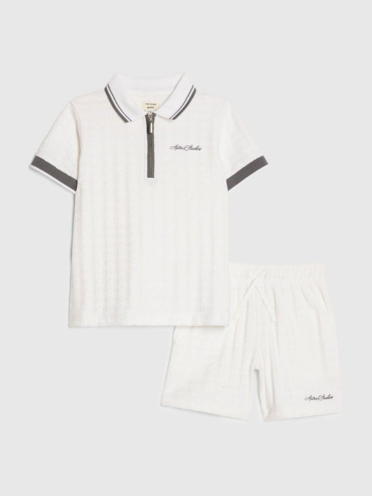 River Island White Slim Fit Polo Shirt & Shorts Set image 1