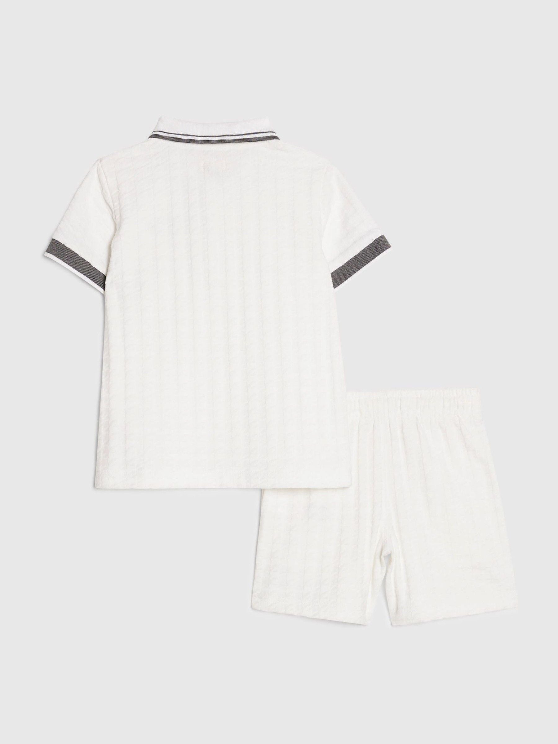 River Island White Slim Fit Polo Shirt & Shorts Set image 2