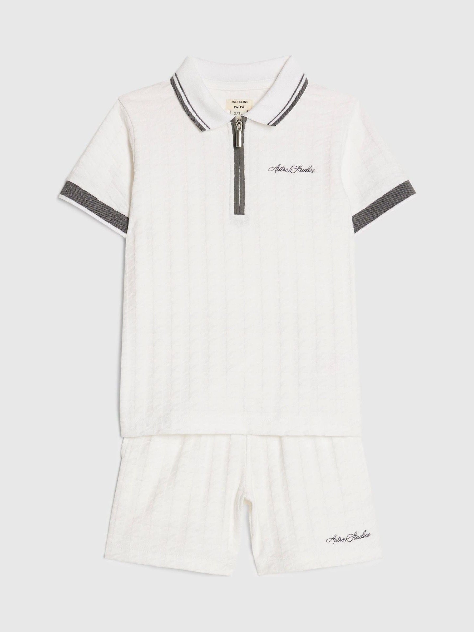River Island White Slim Fit Polo Shirt & Shorts Set image 3