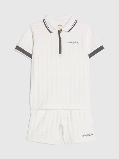 River Island White Slim Fit Polo Shirt & Shorts Set image 3