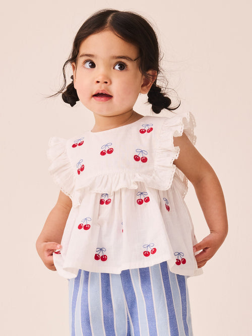 Blue Stripe & Red Cherries Trouser and Sleeveless Blouse Set (3mths-8yrs) image 1