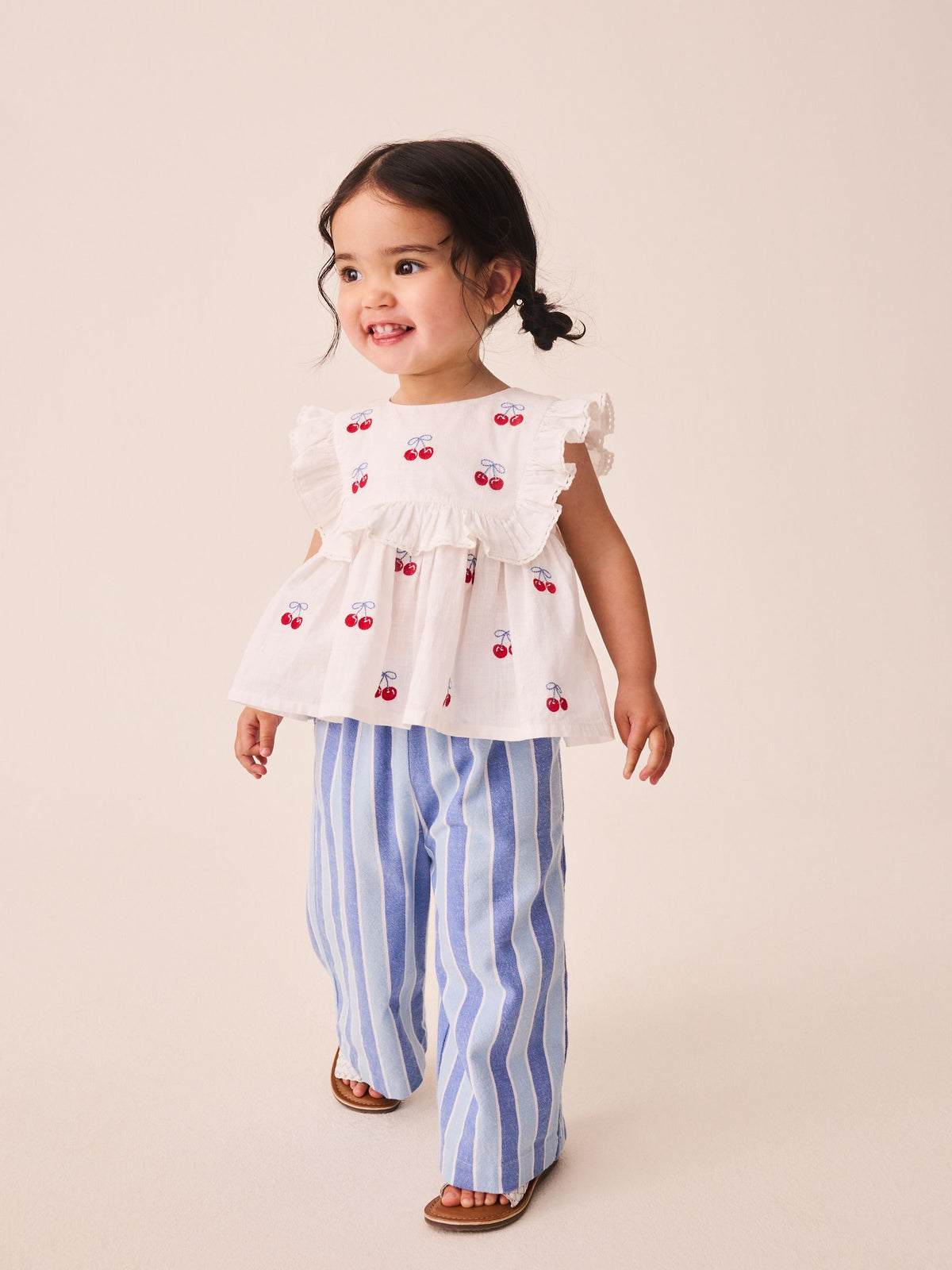 Blue Stripe & Red Cherries Trouser and Sleeveless Blouse Set (3mths-8yrs) image 2