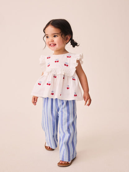 Blue Stripe & Red Cherries Trouser and Sleeveless Blouse Set (3mths-8yrs) image 2