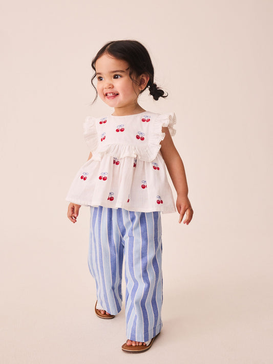 Blue Stripe & Red Cherries Trouser and Sleeveless Blouse Set (3mths-8yrs) image 2