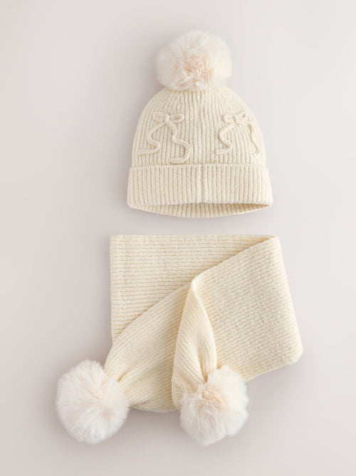 Dsiney Kidz - Cream Pom Scarf and Beanie Set (3-16yrs) image 1