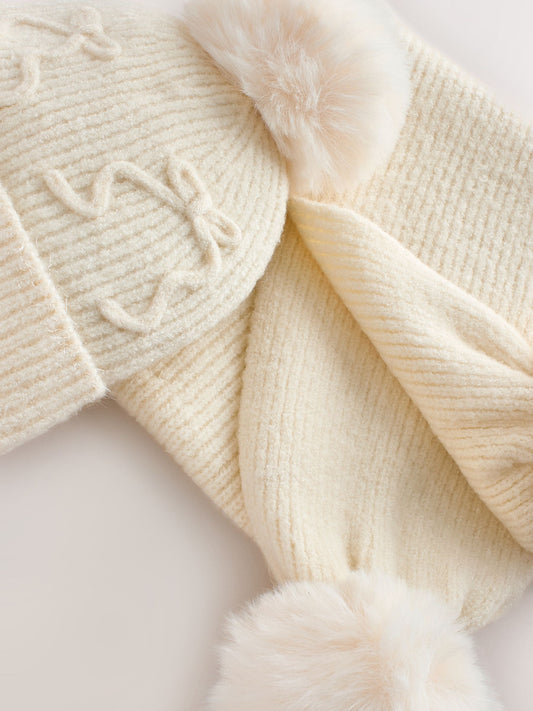 Dsiney Kidz - Cream Pom Scarf and Beanie Set (3-16yrs) image 2