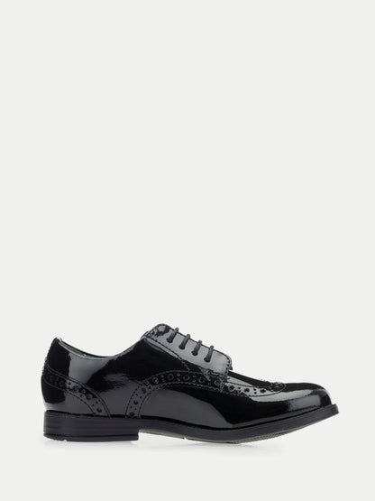 Black Patent Pri Brogue Lace-Up School Shoes F & G Fit image 1