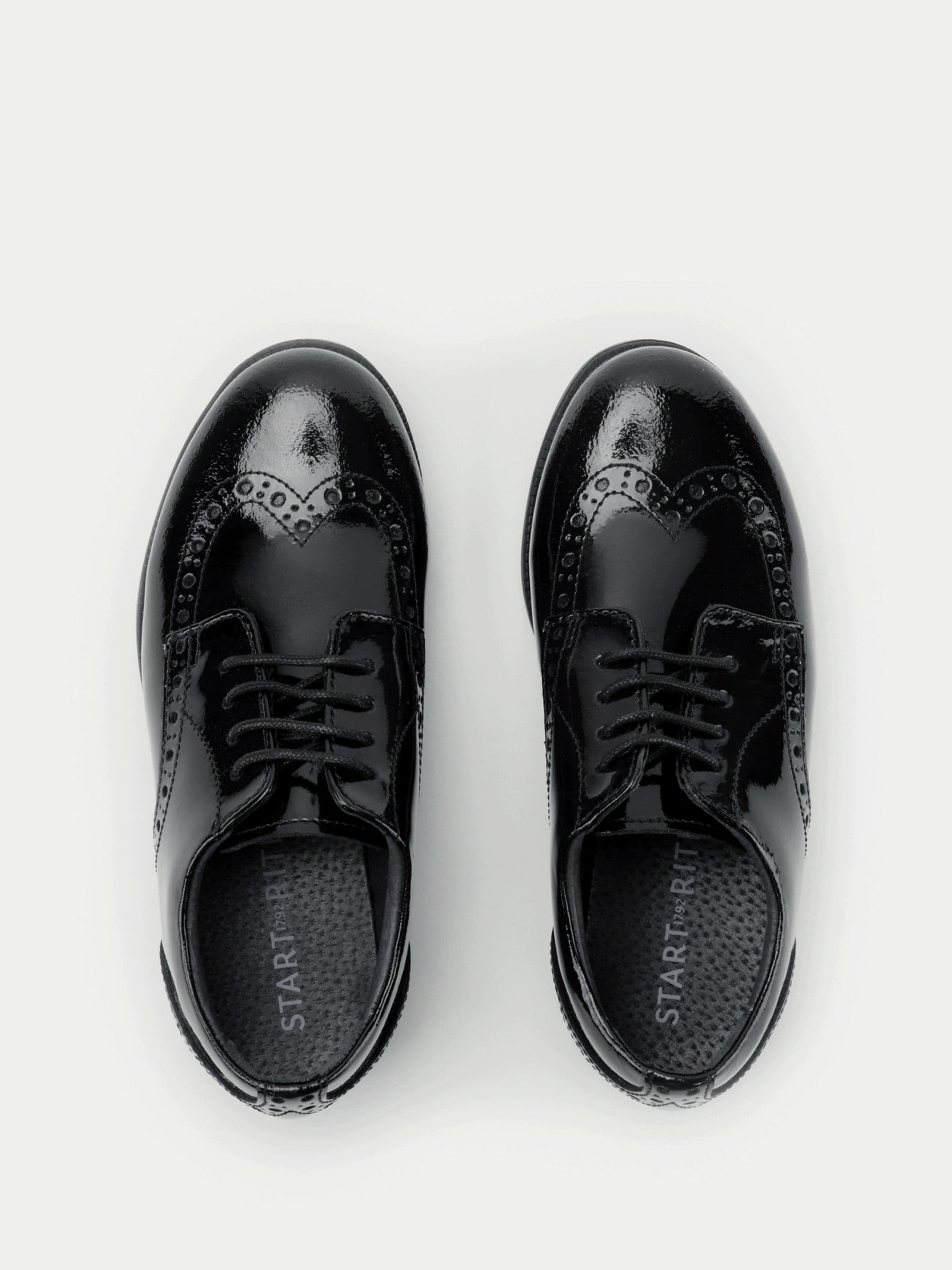 Black Patent Pri Brogue Lace-Up School Shoes F & G Fit image 2