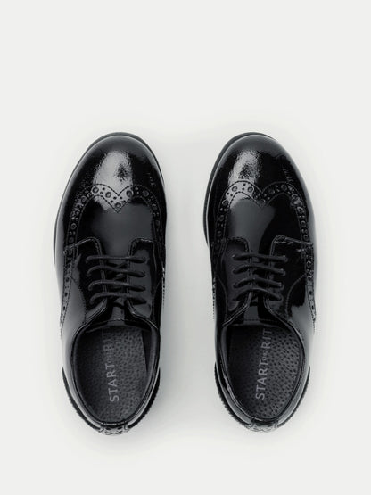 Black Patent Pri Brogue Lace-Up School Shoes F & G Fit image 2