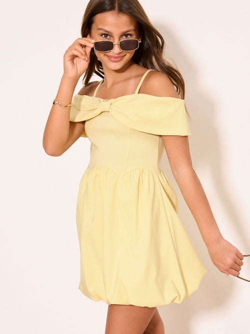 Dsiney Kidz - Lipsy Lemon Yellow Bardot Puffball Dress (5-16yrs) image 1