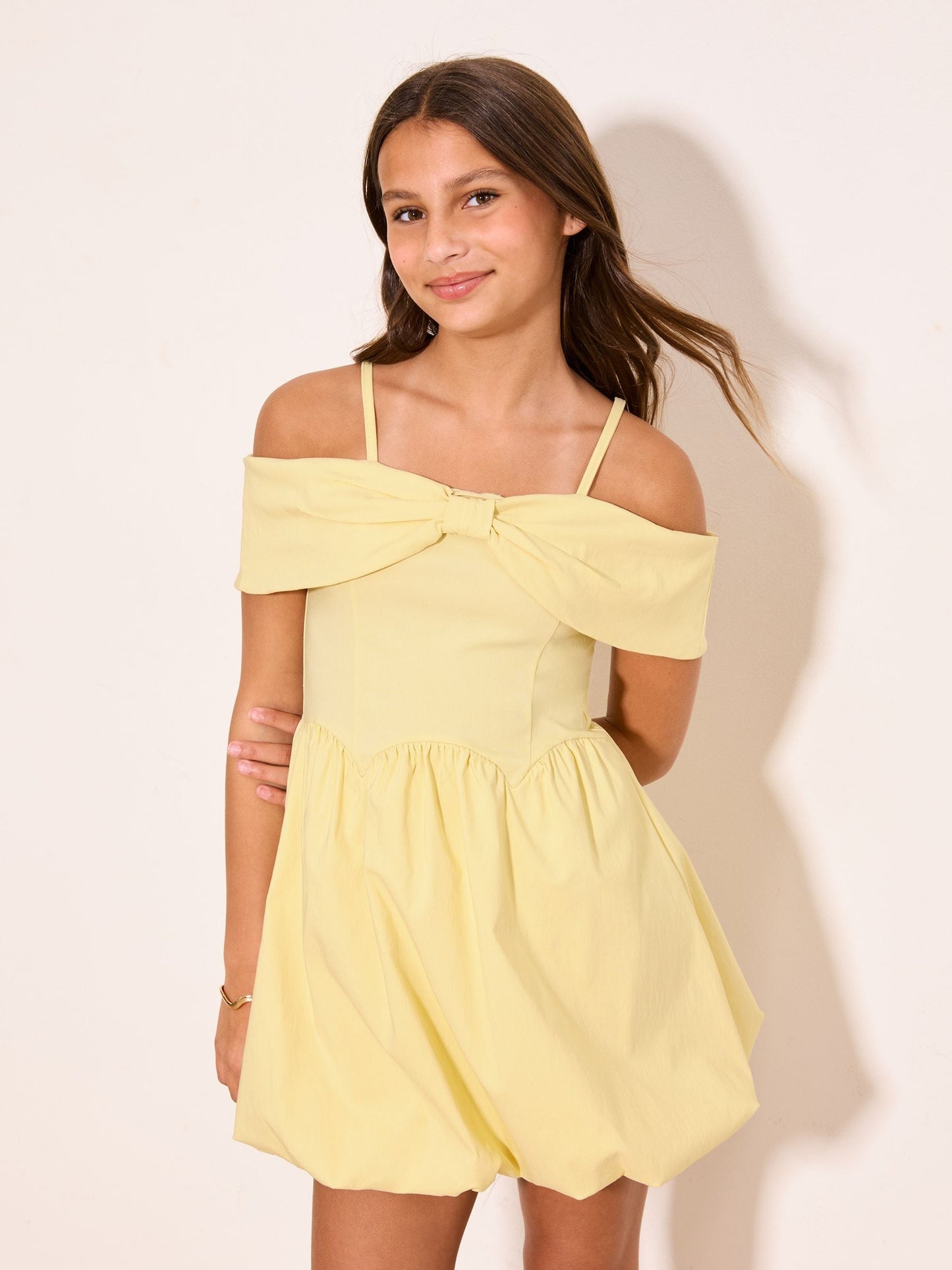 Lipsy Lemon Yellow Bardot Puffball Dress (5-16yrs) image 5