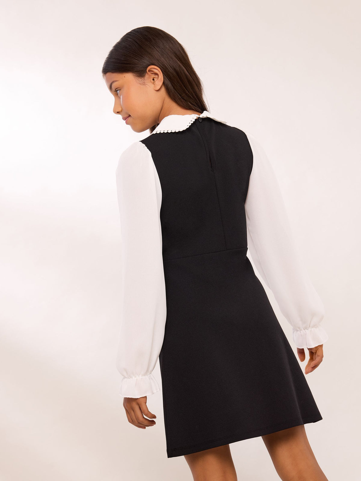 Lipsy Black/White 2-in-1 Long Sleeve Flower Trim Dress (5-16yrs) - image 5