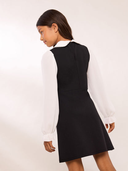 Lipsy Black/White 2-in-1 Long Sleeve Flower Trim Dress (5-16yrs) - image 5
