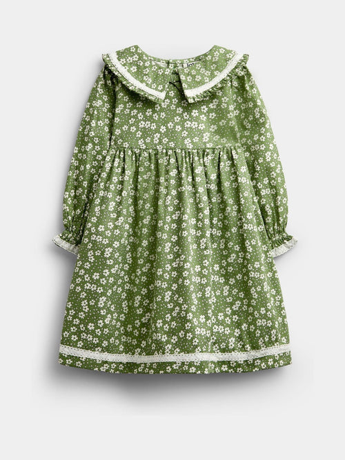 Dsiney Kidz - JoJo Maman Bébé Olive Green Ditsy Floral Collared Floral Print Dress image 1