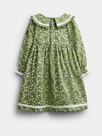 Dsiney Kidz - JoJo Maman Bébé Olive Green Ditsy Floral Collared Floral Print Dress image 2