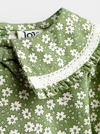 Dsiney Kidz - JoJo Maman Bébé Olive Green Ditsy Floral Collared Floral Print Dress image 3