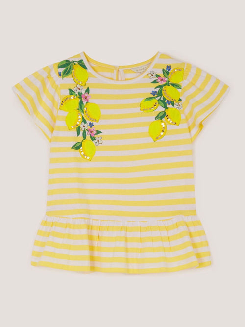 Monsoon Yellow Sequin Lemon Stripe T-Shirt image 1