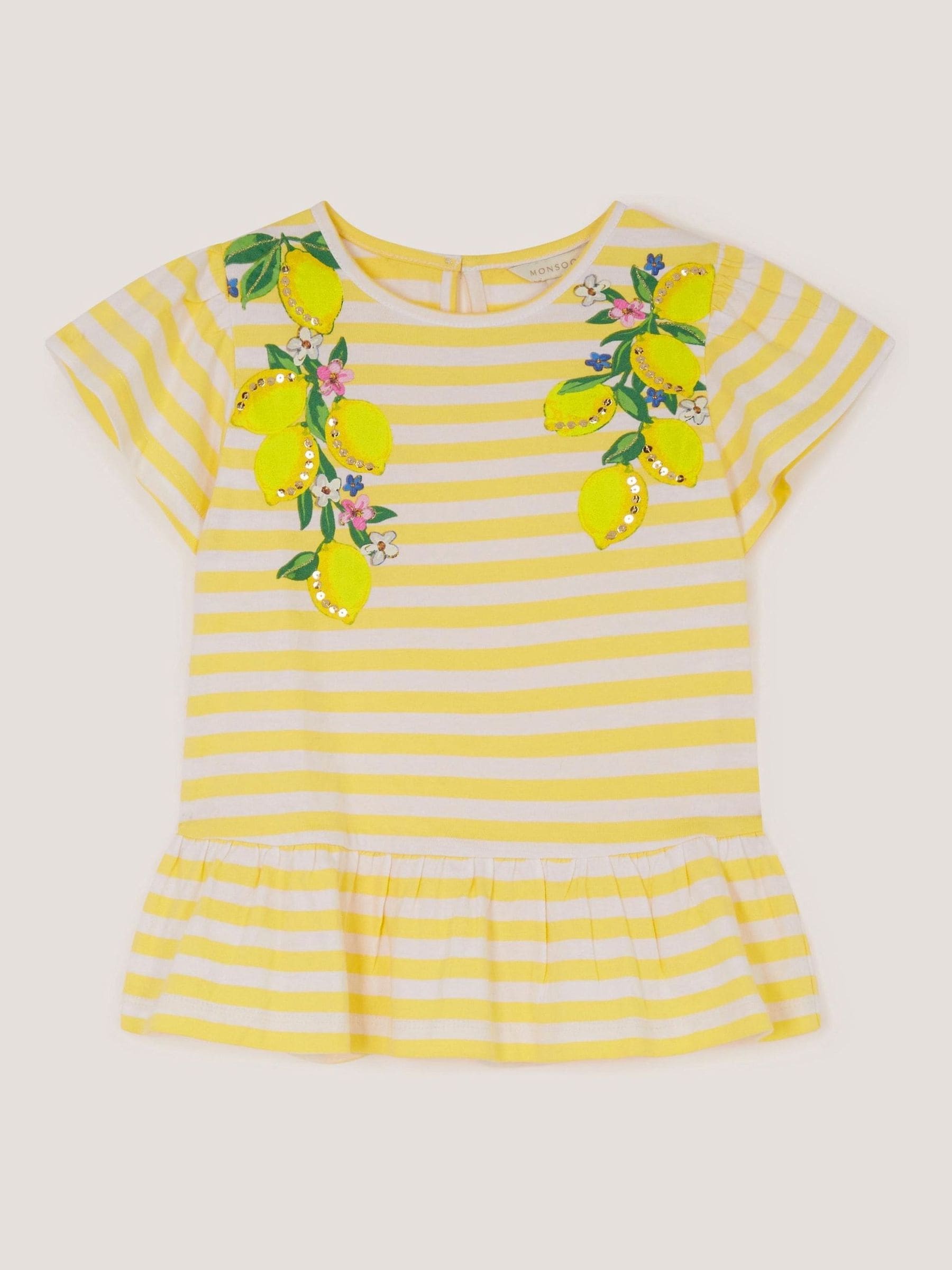 Monsoon Yellow Sequin Lemon Stripe T-Shirt image 1