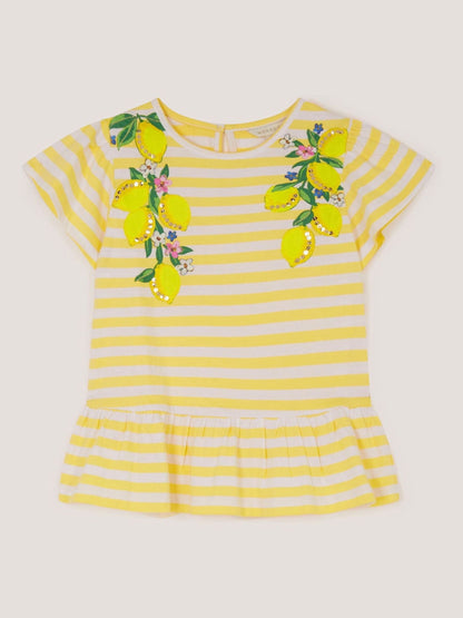 Monsoon Yellow Sequin Lemon Stripe T-Shirt image 1