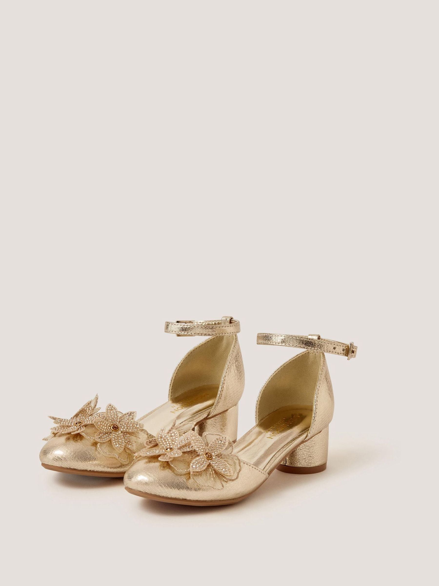 Monsoon Gold Diamanté Flower Block Heels image 1