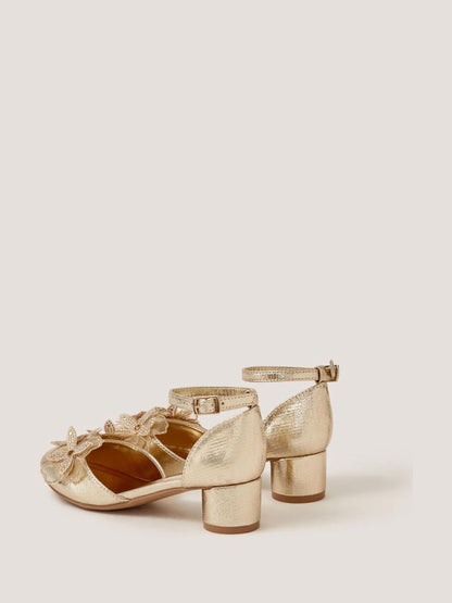 Monsoon Gold Diamanté Flower Block Heels image 2